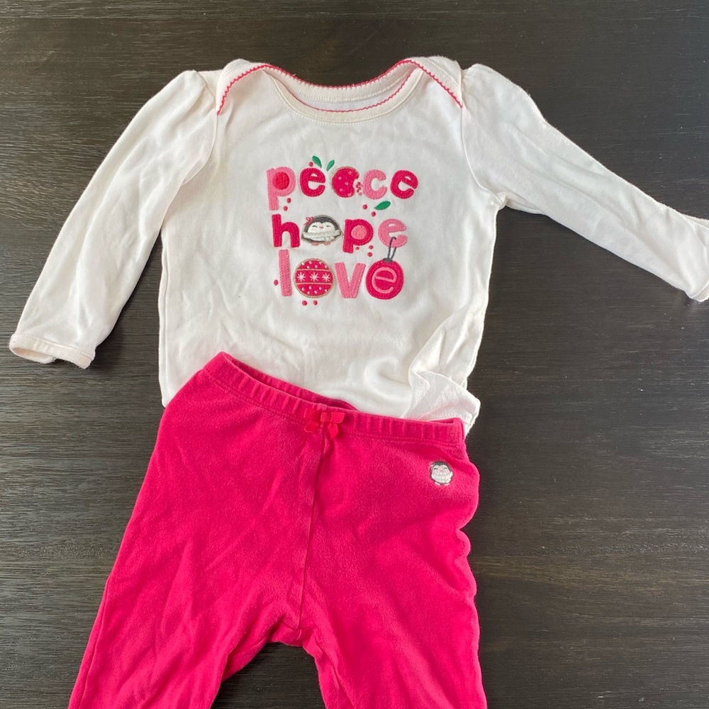 Gymboree girl pink and cream holiday onesie set
